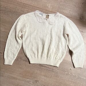 Vintage Elegant White Lace Collar Sweater